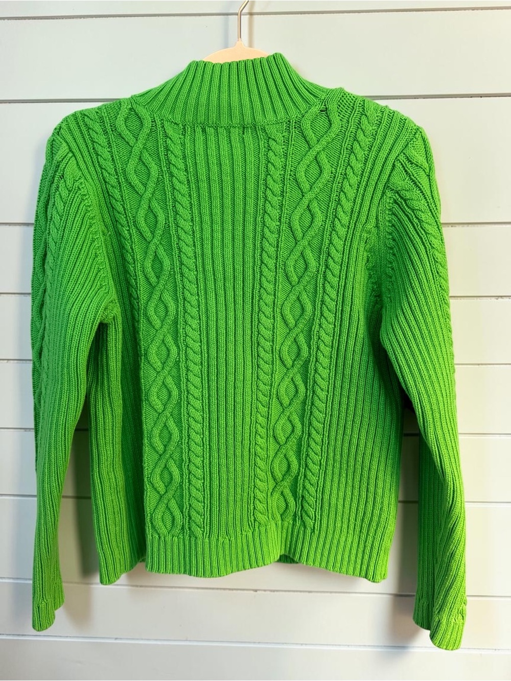 Chaps Bright Green Cable Knit Half-Zip Turtleneck Sweater - Picture 9 of 11